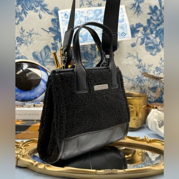 🆕 KURT GEIGER LONDON 🧿 NWOT Extra Small Faux Shearling Surrey Tote Bag, Black - Picture 4 of 14